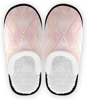 Luxury Pink Pastel Glitter Spa Slippers Golden Lines House Slippers Memory Foam Slippers Indoor Outdoor Non-Slip Home Shoes M for Men Woman