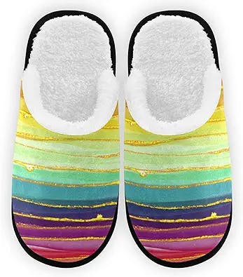Rainbow Line Luxury Spa Slippers House Slippers Memory Foam Slippers Indoor Outdoor Non-Slip Home Shoes M for Men Woman