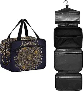 DOMIKING Luxury Mandala Flowers Yoga Template Travel Toiletry Bag for Women Men Hanging Makeup Organizer Bag Cosmetic Bags for Essentials Accessories Toiletries Trip