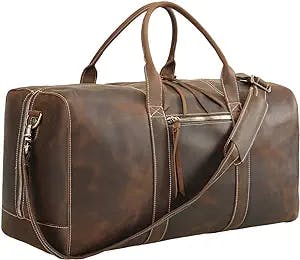 Polare Leather Duffle Weekend Travel Bag For Men With Full Grain Cowhide Leather 23.2'' Duffel Bag (Large-Brown(23.2") Updated Version)