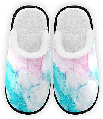 Luxury Abstract Fluid Marble Comfy House Slippers Memory Foam Closed Toe Plush Spa Slippers Hotel Bedroom Home Travel Anti-Skid Sole Cotton Shoes M for Men Women