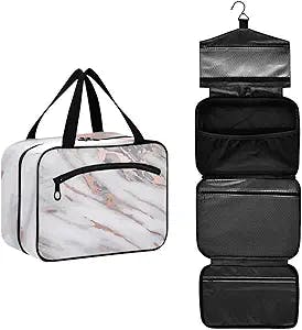 DOMIKING Luxury Marble Travel Toiletry Bag for Women Men Hanging Makeup Organizer Bag Cosmetic Bags for Essentials Accessories Toiletries Trip