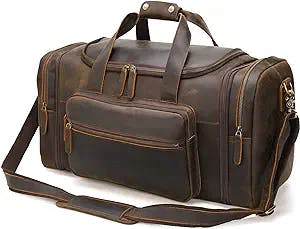 Polare 23'' Expandable to 28'' Full Grain Cowhide Leather Vintage Duffle Weekender Overnight Travel Duffel Bag For Men
