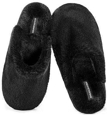 Snug Leaves Women's Fuzzy House Memory Foam Slippers, Furry Faux Fur Lined Bedroom Shoes, Cozy Indoor Slide