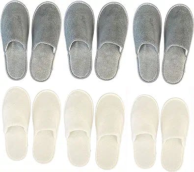 BYMAPIN 6 Pairs Disposable House Slippers,SPA Slippers,Disposable Indoor Hotel Slippers, Autumn Crystal Velvet Padded Sole Slippers for House,Bathroom,Bedroom,Guest,Hotel,Party