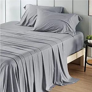 Bedsure Cooling Sheets Set, Rayon Made from Bamboo, King Size Sheets, Deep Pocket Up to 16", Hotel Luxury Silky Soft Breathable Bedding Sheets & Pillowcases, Light Grey