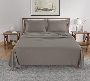 Lefoyer 100% Supima Luxury Cotton Sheet Queen, 1200 Thread Count, 4 Pc Queen Sheet Set, Performance Sheets, Hotel Quality, Fit 17'' Inch Mattress, Sateen Weave, Soft Bedding Set - Grey