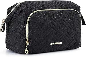 BAGSMART Travel Makeup Bag, Cosmetic Bag Make Up Organizer Case,Large Wide-open Pouch for Women Purse for Toiletries Accessories Brushes (Black)