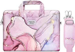 MOSISO Laptop Shoulder Bag Compatible with MacBook Pro 16 inch 2023-2019 M2 A2780 M1 A2485 Pro/Max A2141/Pro Retina 15 A1398,15-15.6 inch Notebook,Polyester Briefcase Sleeve with Belt Marble MO-MBH216