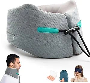 YENISEI Neck Pillow for Travel Memory Foam Travel Pillows for Sleeping Airplane with Luxury Navy Sleep Mask & Earplug Travel Accessories for Office Road Trip Car Home Office Headrest, Size M