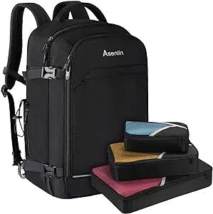 Asenlin 40L Travel Backpack for Women Men，17 Inch Laptop Backpack Flight Approved Luggage Carry On Water Resistant Computer Backpack for Weekender Overnight Large Daypack Black