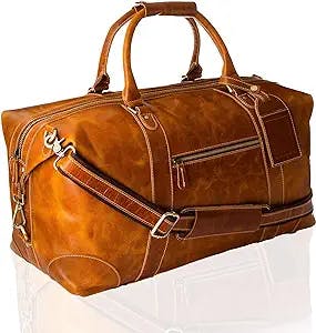 Viosi Genuine Leather Travel Duffel Bag | Oversized Weekend Luggage | Buffalo Leather Duffle Bag For Men / Women | Sports Gym Overnight Carry-On Bag | Great Gift Idea