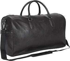 Kenneth Cole REACTION Port Stanley Duffel Pebbled Vegan Leather Carry On Shoulder Duffle Travel Bag, Brown, 15" Laptop