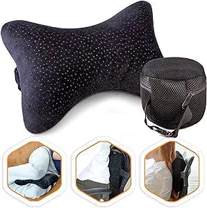 aeris Car Headrest Pillow,%100 Memory Foam Car Neck Pillow for Driving with Strap - Carry Bag - Maximum Neck Support for Car Seat - Portable Small Travel Pillow - Perfect for Camping and Traveling