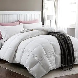 DWR Luxury Feathers Down Comforter California King, Ultra-Soft Pima Cotton Quilted, Fluffy All Season Warmth, 750 Fill-Power Hotel Bedding, Goose Down Duvet Insert with Corner Tabs(104x96, White)