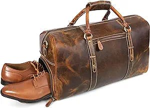 Leather Travel Duffel Bag | Gym Sports Bag Airplane Luggage Carry-On Bag | Gift for Father's Day By Aaron Leather Goods (Tan)
