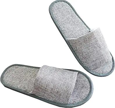 Fineget Open Toe Disposable Slippers Indoor House for Guests Women Men Slippers Spa Home Hotel Travel Pedicure Grey Slippers 2 Pairs