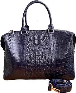 Genuine alligator crocodile leather skin premium luxury travel duffel bags, travel bags, gym bags, sport duffel bags. (Blue)