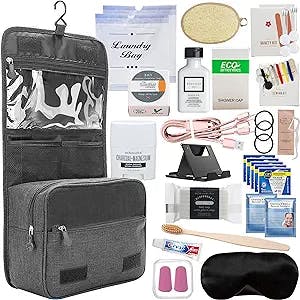 Luxury Natural 30 Piece Travel Accessories Kit for Women - TSA Compliant Size Toiletries in Travel Bag for Vacation, Hospital Bag, and Postpartum