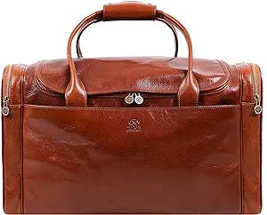 Leather Duffel Bag Weekend Bag Gym Large Travel Bag - Time Resistance (Cognac)