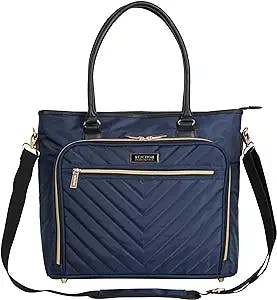 Kenneth Cole Reaction Chelsea Quilted Chevron 15" Laptop & Tablet Business Tote With Removeable Shoulder Strap, Navy