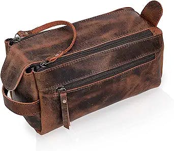 cuero Genuine Buffalo Leather Unisex Toiletry Bag Travel Dopp Kit Made With High Class Buffalo Leather With 101 Year Warrenty With Replacement