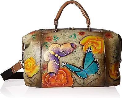 Anna by Anuschka Handpainted Women's Genuine Leather Large Travel Tote - Double Rope Handle, Adjustable Strap