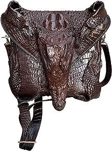 Genuine alligator crocodile leather skin premium luxury travel duffel bags, travel bags, gym bags, sport duffel bags. (Brown)