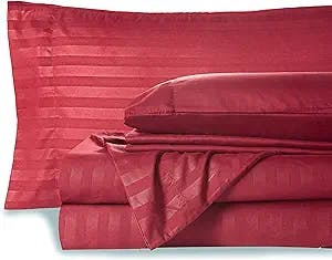Mocassi Cali King Stripe Sheet Set - Luxury Hotel 1800 Thread Count Bedding Sheets & Pillowcases - Ultra Soft Breathable & Cooling Bed Sheets - Wrinkle Resistant - 6 Piece Set - Cali King, Burgundy