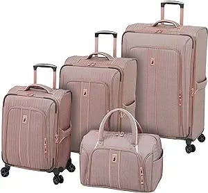 LONDON FOG Newcastle Softside Expandable Spinner Luggage, Rose Charcoal Herringbone, 4 Piece Set